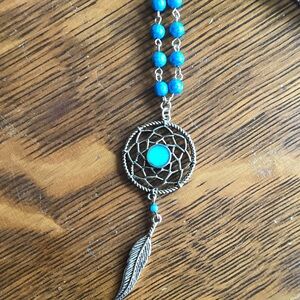 Silver and Turquoise Beaded Dreamcatcher Necklace